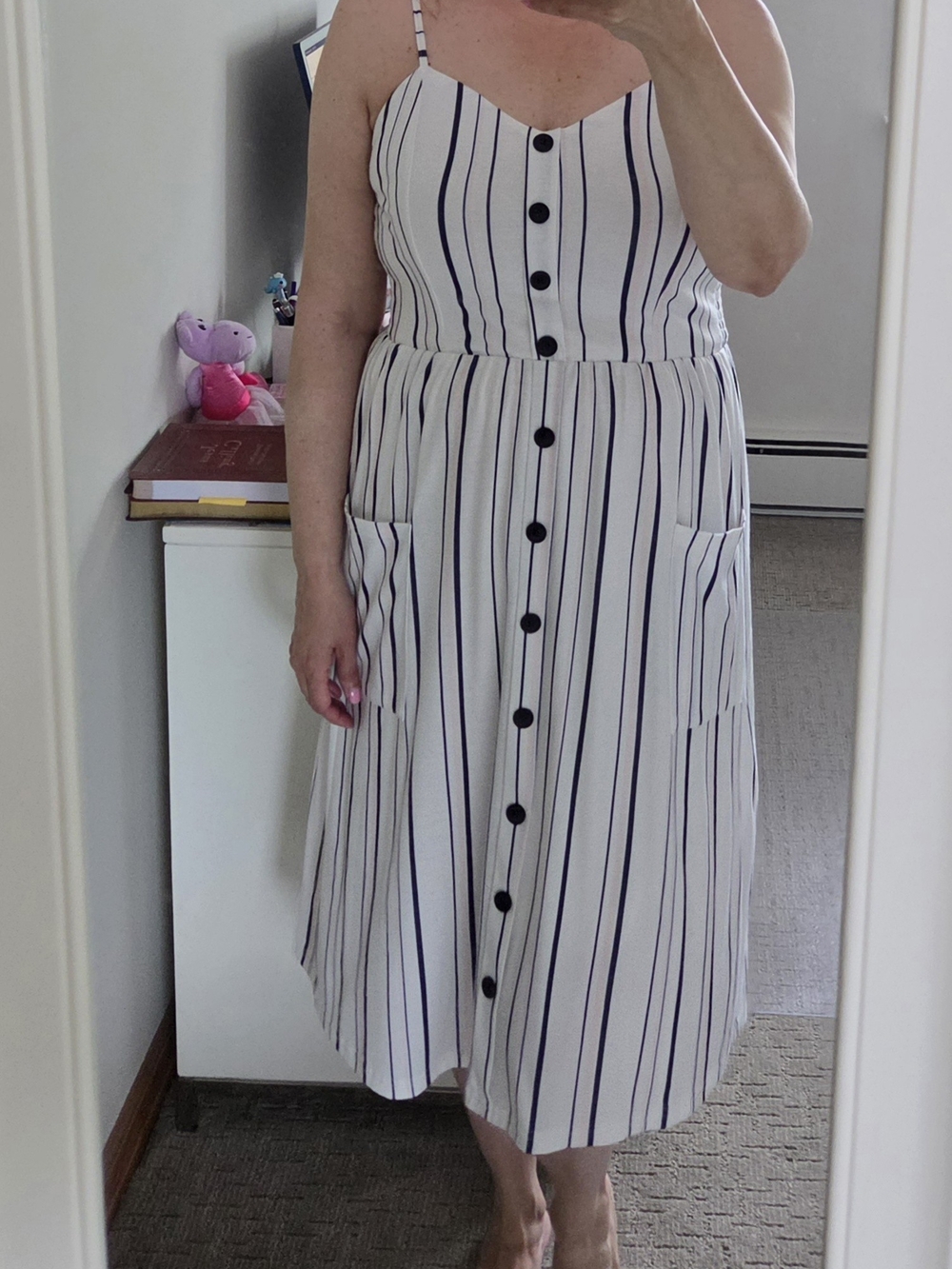 Midi Sundress with Navy & Light Pink Stripes (size L)